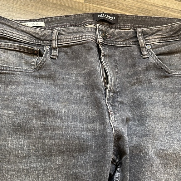 Jack & Jones | Black Charcoal Distressed Slim Fit Jeans Size 33x32 - Picture 5 of 14